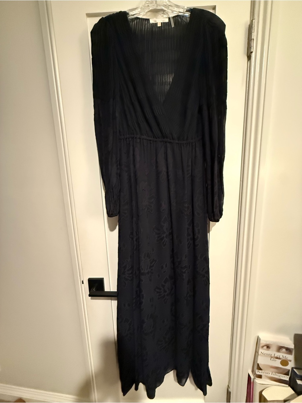 LoveShackFancy Black Floral-Texture Long Sleeve Maxi Dress